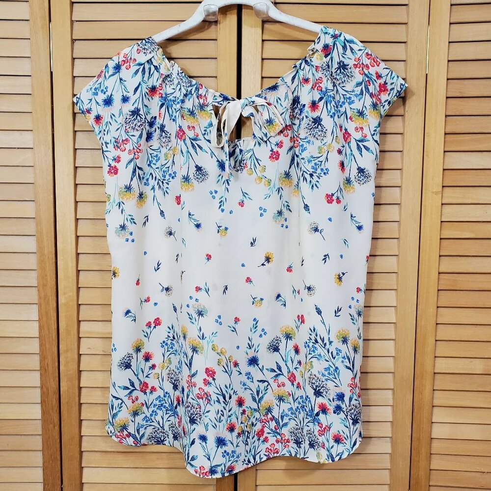LC Lauren Conrad Cream Floral Pleat Neck Blouse XL - Picture 4 of 6